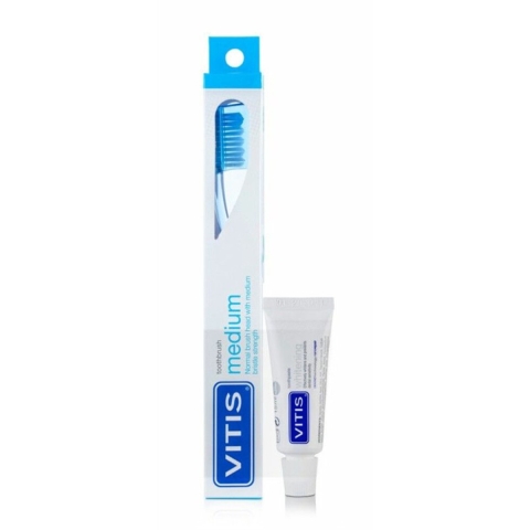 3x Vitis Tandenborstel + Mini Tandpasta Whitening