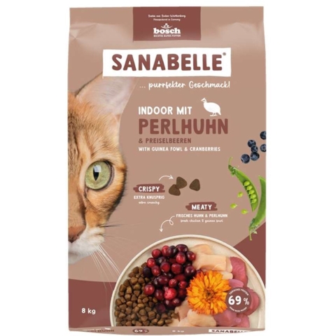 Sanabelle Indoor met parelhoen en cranberries kattenvoer 8 kg