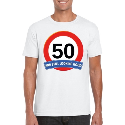 Verkeersbord 50 jaar t-shirt wit volwassenen M -