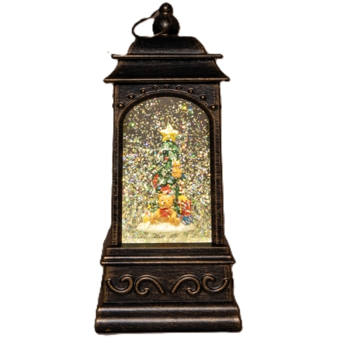 Sneeuwbol/snowglobe glitter lantaarn - kerstboom - 9 x 9 x 20 cm- met LED verlichting - warm wit -