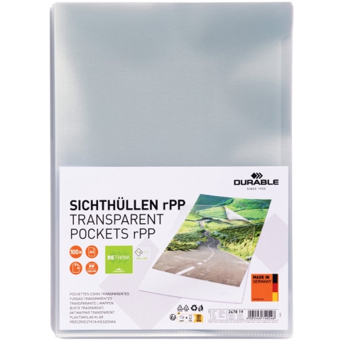 Durable Zichttassen STANDARD rPP DIN A4 Kringloop kunststof, Kunststof 0.10 mm Transparant 247819 100 stuk(s)
