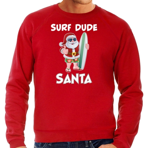 Surf dude Santa fun Kersttrui / outfit rood voor heren 2XL -