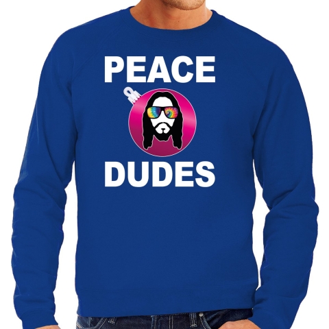 Hippie jezus Kerstbal sweater / Kerst outfit peace dudes blauw voor heren XL -