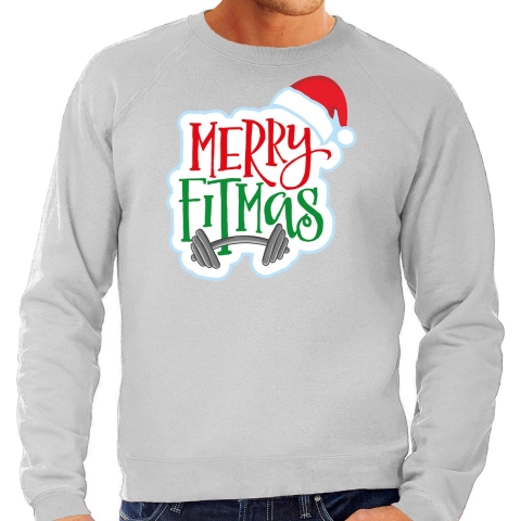 Merry fitmas Kersttrui / outfit grijs voor heren L -