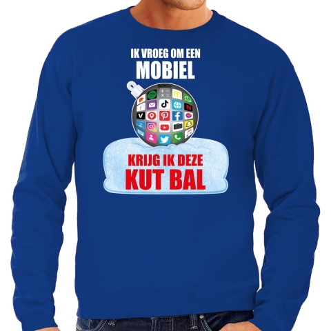 Kut Kerstbal Kersttrui / Kerst outfit Ik vroeg om een mobiel krijg ik deze kut bal blauw voor heren 2XL -
