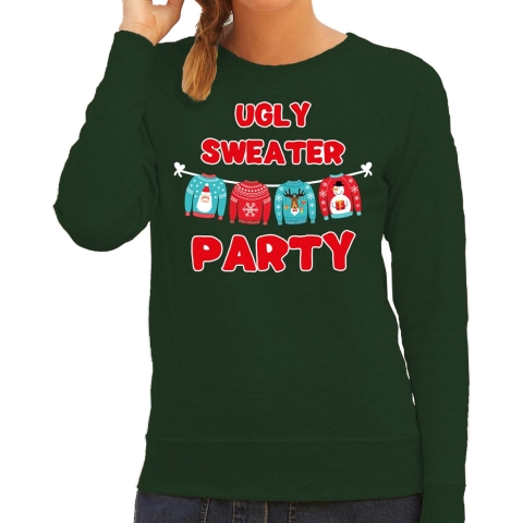 Ugly sweater party Kerstsweater / outfit groen voor dames XL -