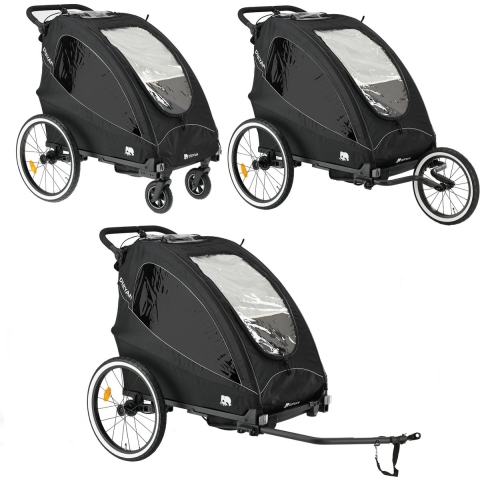 Deryan Luxe Fietskar - fietskar en wandelwagen en hardloopkinderwagen - 2 persoons - Zwart