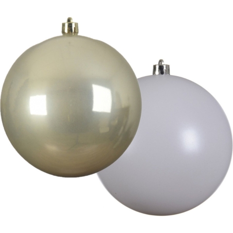 Grote decoratie kerstballen - 2x st - 20 cm- champagne en wit - kunststof -