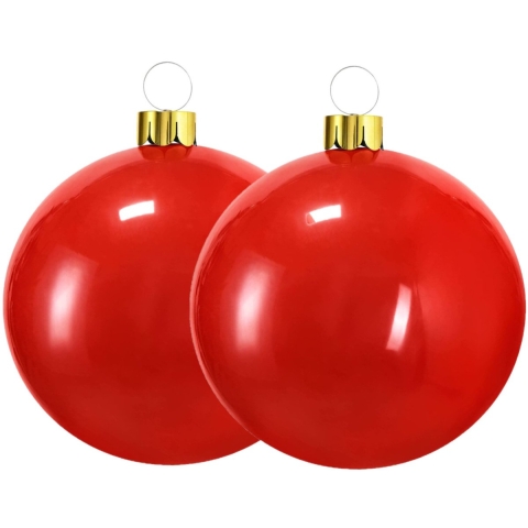 Mega grote decoratie kerstbal - 2x - 65 cm - rood - opblaasbaar -