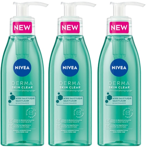 3x NIVEA Derma Skin Clear Reinigingsgel 150 ml