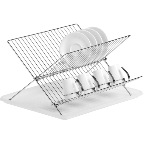 Luxe verchroomd afdruiprek 2-laags met lekbak 43 x 32 cm -