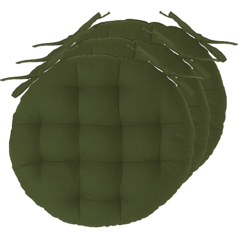 Atmosphera Stoelkussens rond - 6x - olijfgroen - katoen - 38 x 6.5 cm - wicker zitkussen -