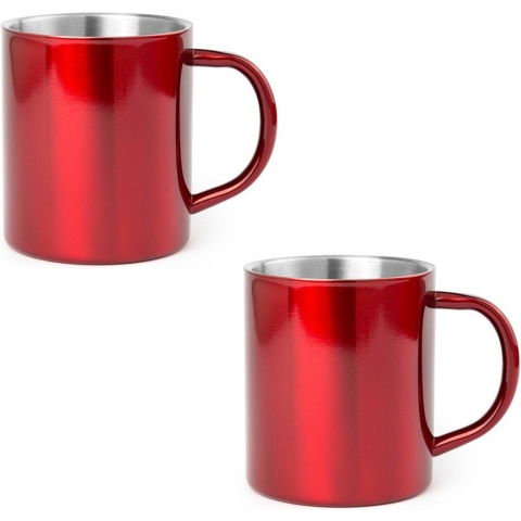 Luxe drinkbeker/koffiemok - 8x - metallic rood - 280 ml - RVS - glitter and glamour -