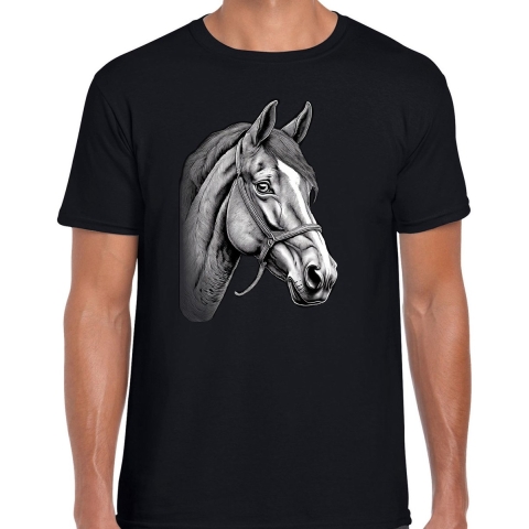 Cadeau T-shirt heren - boerderijdieren liefhebber - zwart - paard M -