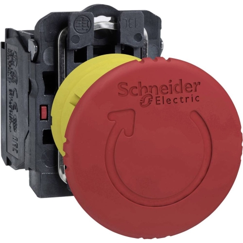 Schneider Electric XB5AS8442 Noodstopknop Metalen frontring, Met NOT-AUS schakelaar, Rond, Terugstelbaar, Vergrendelbaar 120 V/AC 6 A 1x NC IP66, IP67, IP69,