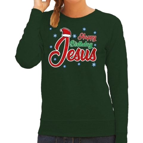 Foute Kersttrui Happy Birthday Jesus groen voor dames L (40) -