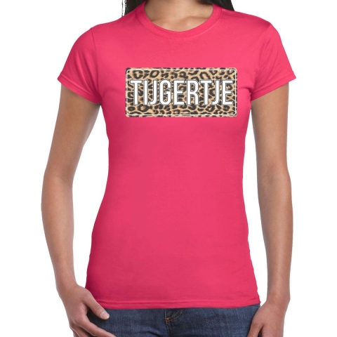 Tijgertje fun tekst t-shirt roze voor dames S -