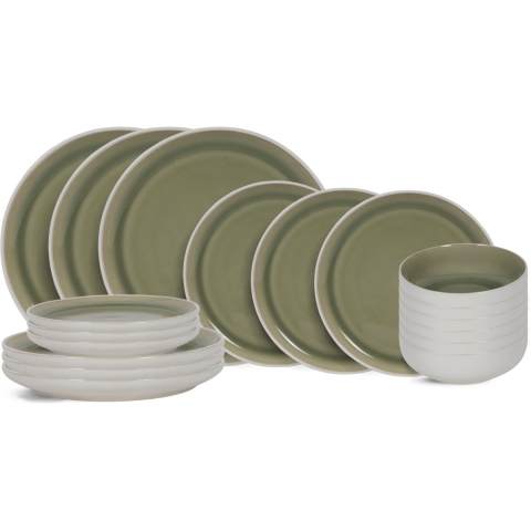 Cookinglife Serviesset Mos Groen 18-delig / 6 personen - 6 dinerborden, 6 ontbijtborden en 6 kommen