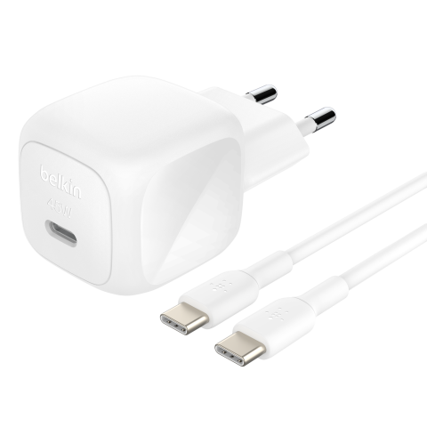 Belkin 45w Usb Pd Wall Charger Met Pps Wht W/ 1m 3amp Pvc C-c Cable Thuislader