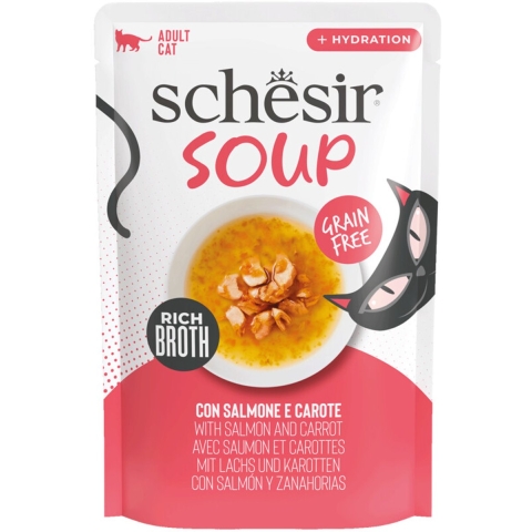 Schesir Cat Soup met zalm en wortel natvoer kat (zakjes) 4 dozen (48 x 40g)
