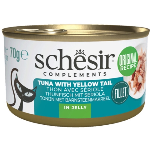 Schesir tonijn met barnsteenmakreel (jelly) natvoer kat (blikjes) 2 trays (24 x 70 g)