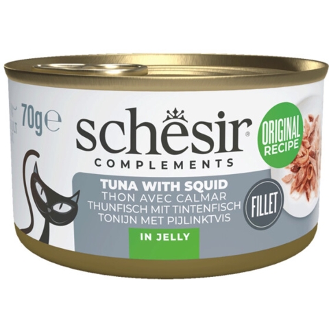 Schesir tonijn met heek (jelly) natvoer kat (blikjes) 2 trays (24 x 70 g)