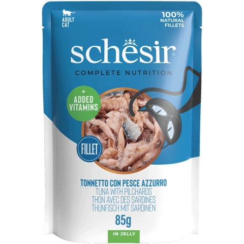 Schesir tonijn met sardines (jelly) natvoer kat (zakjes 85 g) 1 doos (12 x 85 g)