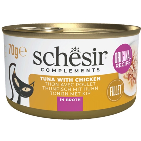 12x Schesir Kattenvoer Tonijn en Kip in Boullion 70 gr