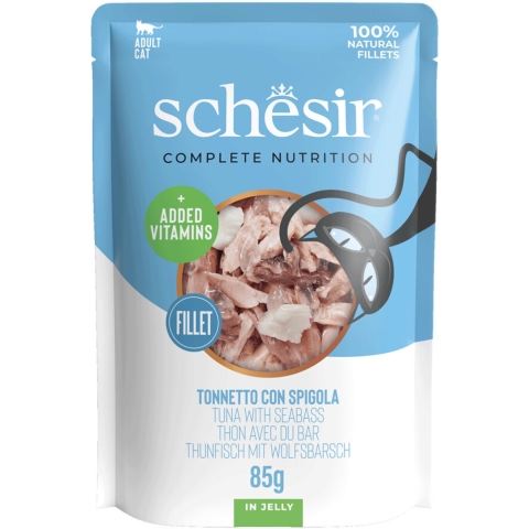 12x Schesir Kattenvoer Tonijn - Zeebaars in Gelei 85 gr