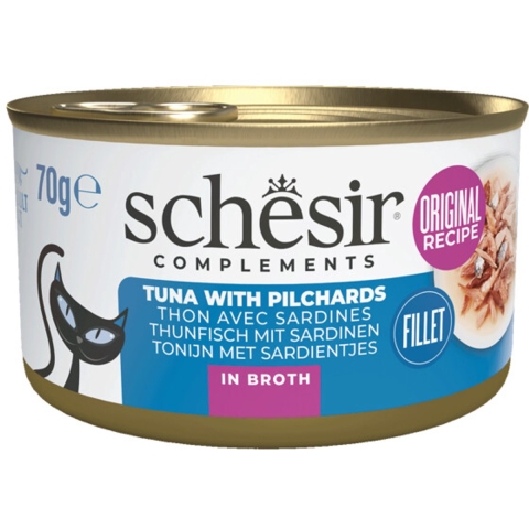 12x Schesir Kattenvoer Gekookte Tonijn en Sardines 70 gr