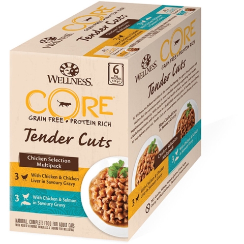 8x Wellness Core Kattenvoer Tender Cuts Selection 6-pack Kip 6 x 85 gr