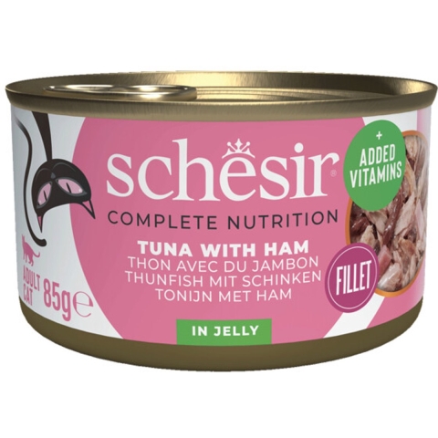 12x Schesir Kattenvoer Tonijn en Ham in Gelei 85 gr