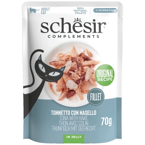 12x Schesir Complementary Kattenvoer Tonijn&Heek in Gelei 70 gr