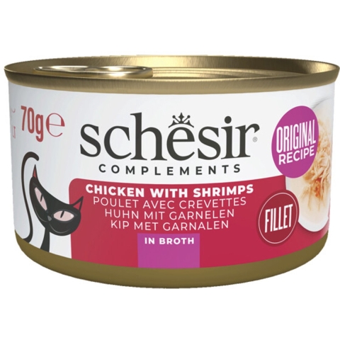 12x Schesir Kattenvoer Garnaal in Bouillon 70 gr