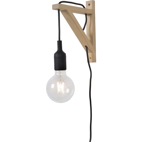 Lucide Fix - wandlamp met schakelaar op kabel - 3,2 x 19 x 22 cm - zwart en lichthout