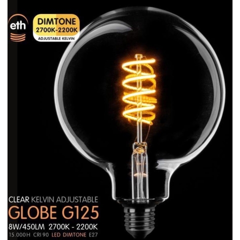 ETH LED Spiral Globe - Ø 12,5 cm - E27 - dimtone - 6W - 2700K tot 2200K - transparant