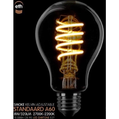 ETH LED Spiral Standard - E27 - dimtone - 8W - 2700K tot 2200K – gerookt