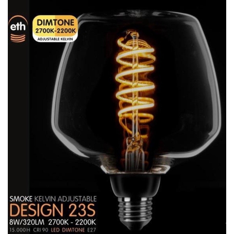 ETH LED Spiral Deco - E27 - dimtone - 8W - 2700K tot 2200K – gerookt