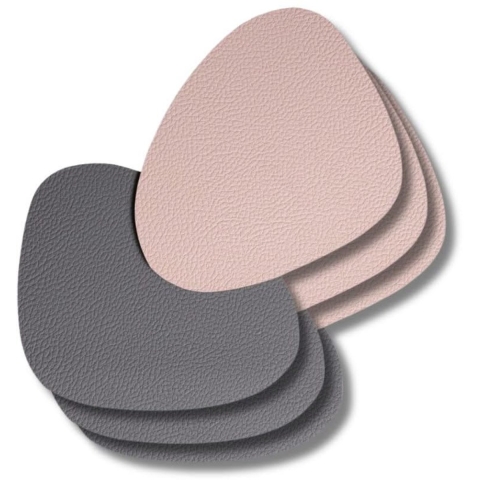 Cookinglife Onderzetters - Vegan leer - Grijs / Roze - Organic - dubbelzijdig - 13 x 11 cm - 6 Stuks