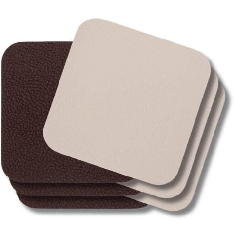 Cookinglife Onderzetters - Vegan leer - Bruin / Zand - dubbelzijdig - 10 x 10 cm - 6 stuks