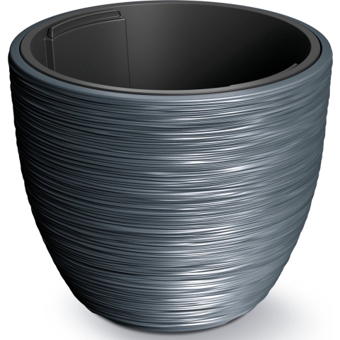 Plantenpot/bloempot Furu Stripes - buiten/binnen - kunststof - antraciet - D35 x H35 cm -