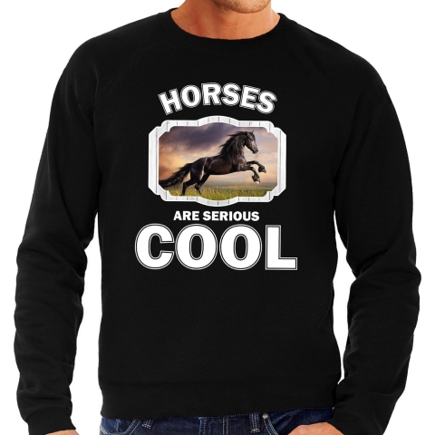 Dieren zwart paard sweater zwart heren - horses are cool trui S -