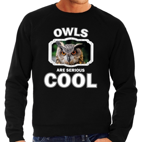Dieren uil sweater zwart heren - owls are cool trui M -