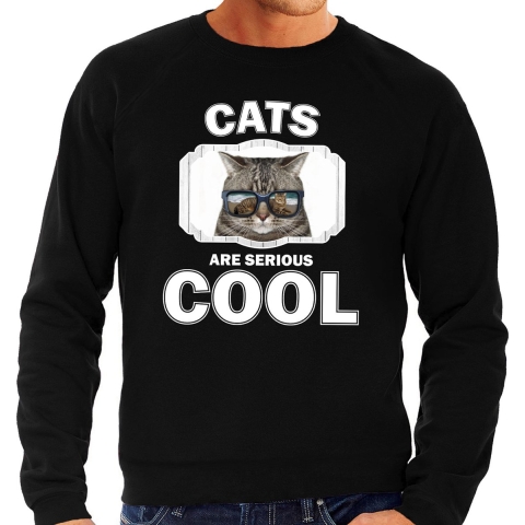 Dieren coole poes sweater zwart heren - cats are cool trui 2XL -