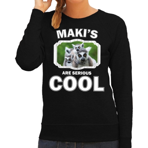 Dieren maki sweater zwart dames - makis are cool trui XL -