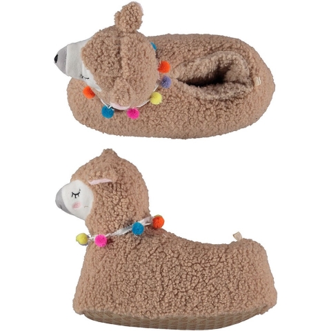 Dames dieren pantoffels/sloffen alpaca - taupe - maat 39-40 39/40 -