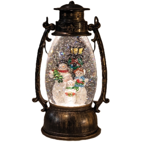 Sneeuwbol/snowglobe glitter lantaarn - 14 x 24 cm - met LED verlichting - warm wit -