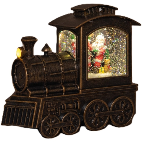 Sneeuwbol/snowglobe glitter trein - 18 x 8 x 16 cm- LED verlichting - warm wit - lantaarn -