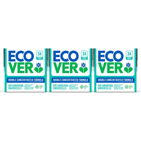 3x Ecover Wascapsules Universal Lilac&Rescued Rose 34 stuks