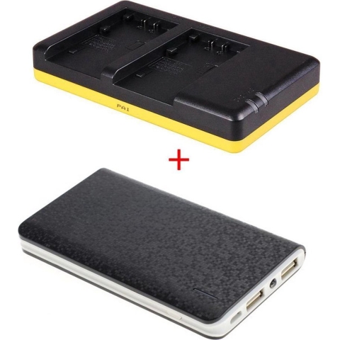Powerpakket Deluxe: NP-FH50 duo oplader + 5000mAh Powerbank voor 2 Sony accu's NP-FH30 / NP-FH50